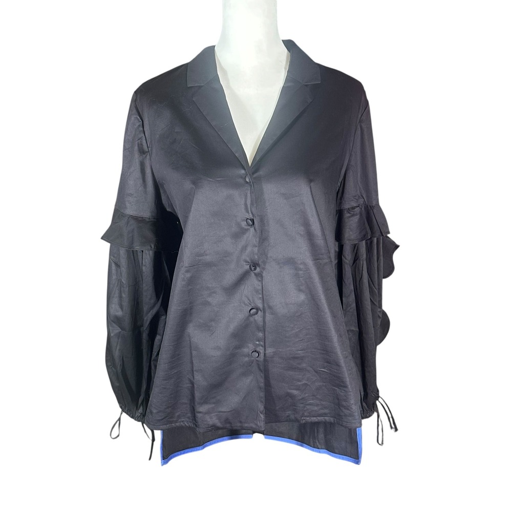 Harshman Vivona Tunic NWT Women Size M Black Ruffle Sleeve Cotton Shirt